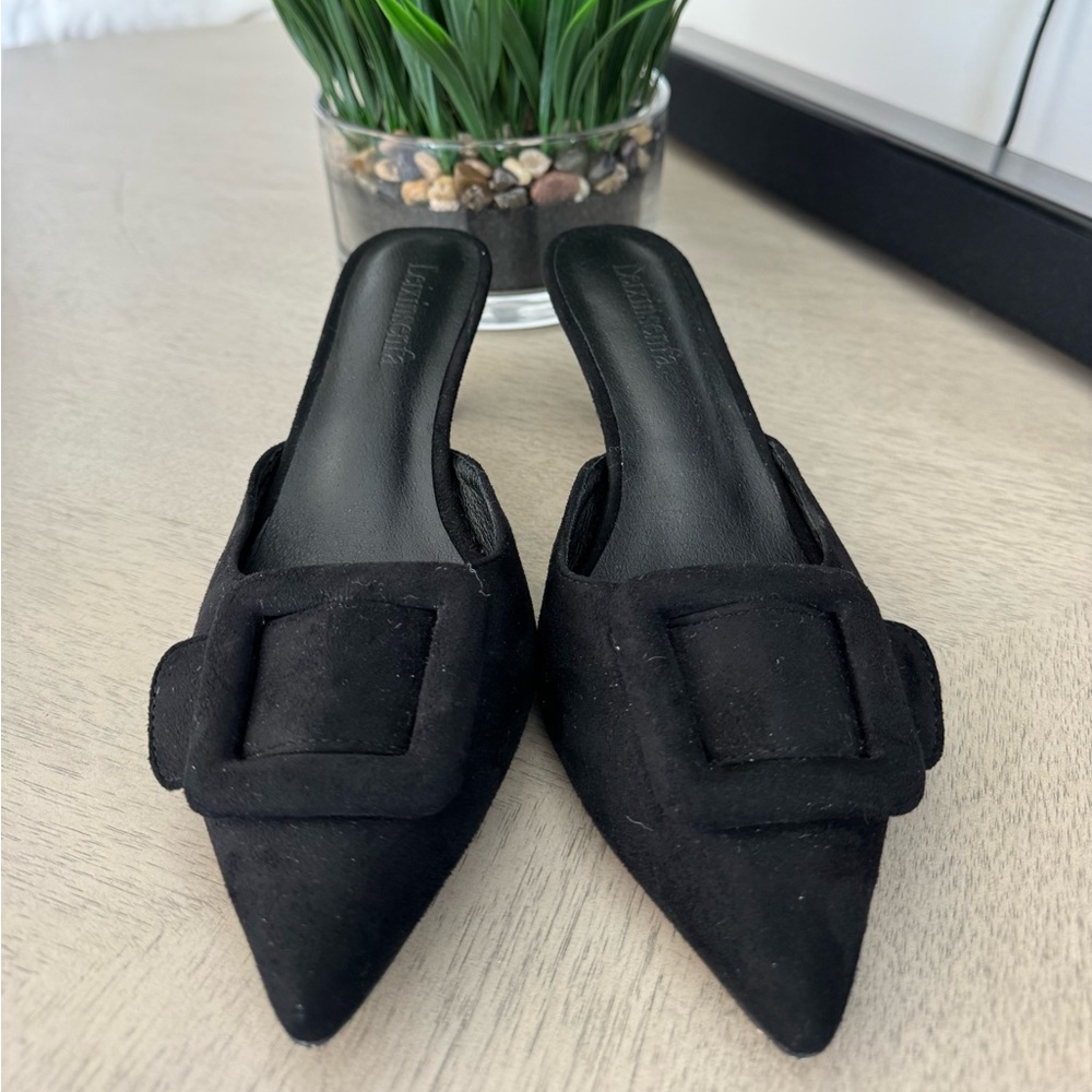 Elegant Black Suede Mules - Size 7